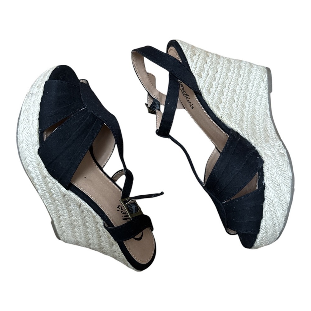 Candie's Black Wedge Sandals with Ankle Strap - Picture 3 of 6